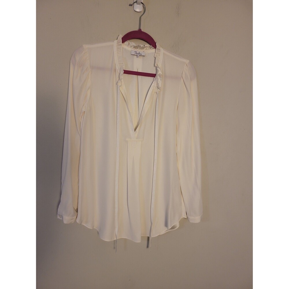 Parker Ivory Silk Blouse Sz XS Office Career Business Casual
